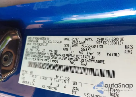 2017 Ford F-150 Xl from USA, damaged, VIN 1FTEX1EPXHFC31901